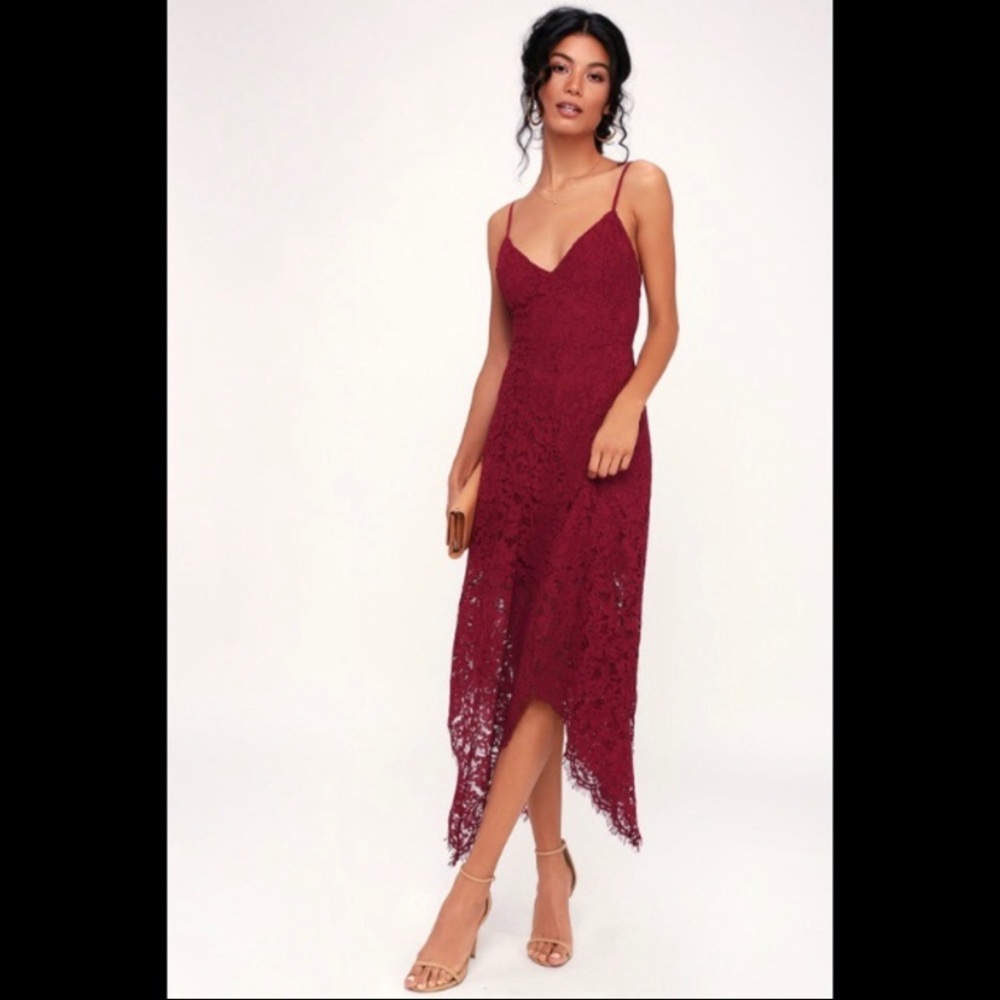Lulus Burgundy Lace Midi Dress NWT